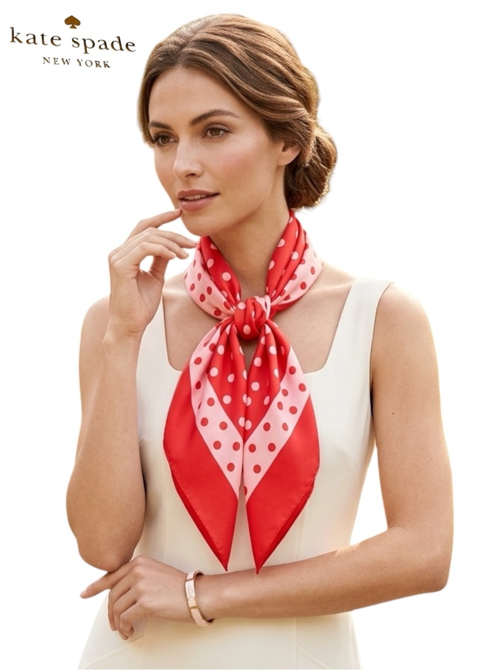 Kate Spade New York Springtime Dot Luxurious Silk Square Scarf NWT